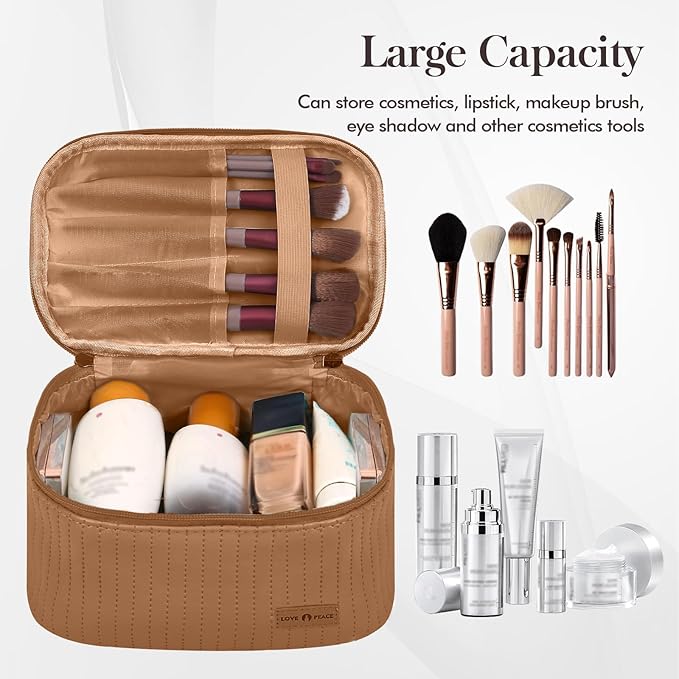 Makeup Bag Travel Cosmetic Bag, Large Capacity Makeup Organizer Bag and Storage, Portable PU Leather Pouch Toiletry Bag Make up Organizer, Cosmetic Bags for Women