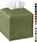 Tissue Box Cover, Jeethemy Square PU Leather Tissue Box Holder, Modern Tissue Case Facial Paper Organizer Dispenser，5X5X5'',Single Green