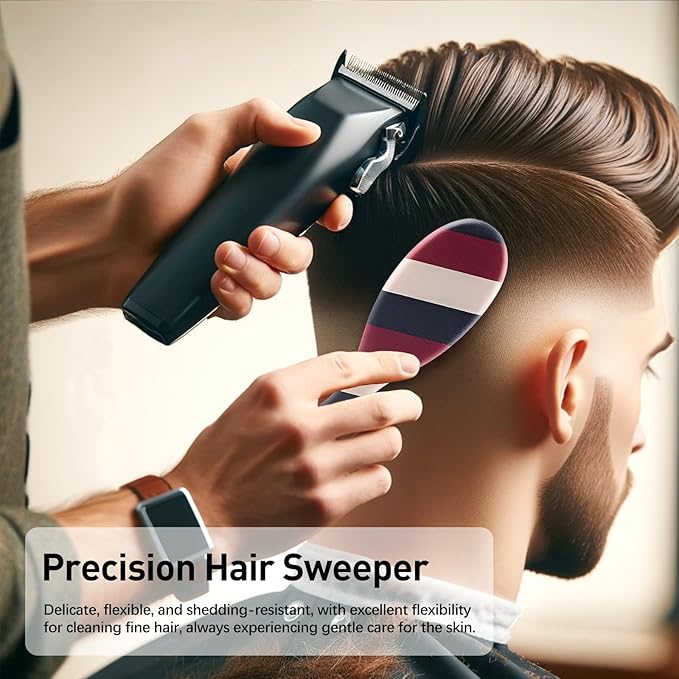 Ergonomic Soft Beard Brush for Men, Striped Handle Comfortable Grip, Ideal for Barber Shop Use