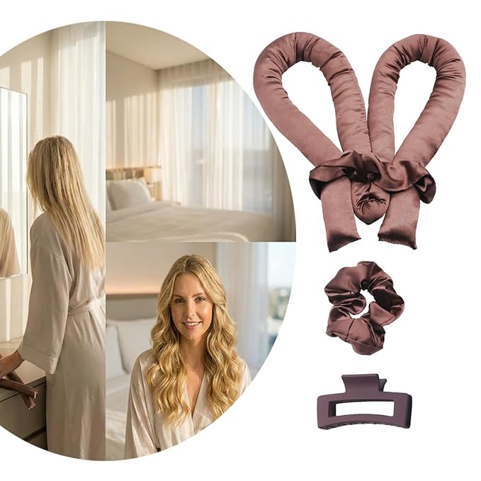 Heatless Hair Curler Set, Satin Hair Rollers to Sleep In with 2 pcs Scrunchies and 1 pc Clip,No Heat Curlers Curling Rod Headband for Women & Girls