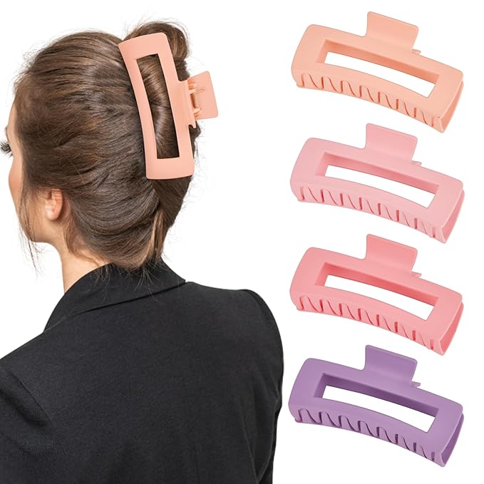 4 Pack Extra Large Matte Non-Slip Jumbo Claw Clips for Long Curly Hair - Hair Accessories for Women and Girls