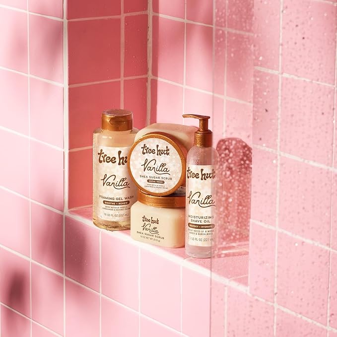 Tree Hut Mini Vanilla Everything Shower Gift Set, Exfoliating Sugar Scrub, Foaming Gel Wash & Whipped Body Butter, Hydrating & Moisturizing Self-Care Gift Set for Smooth Skin
