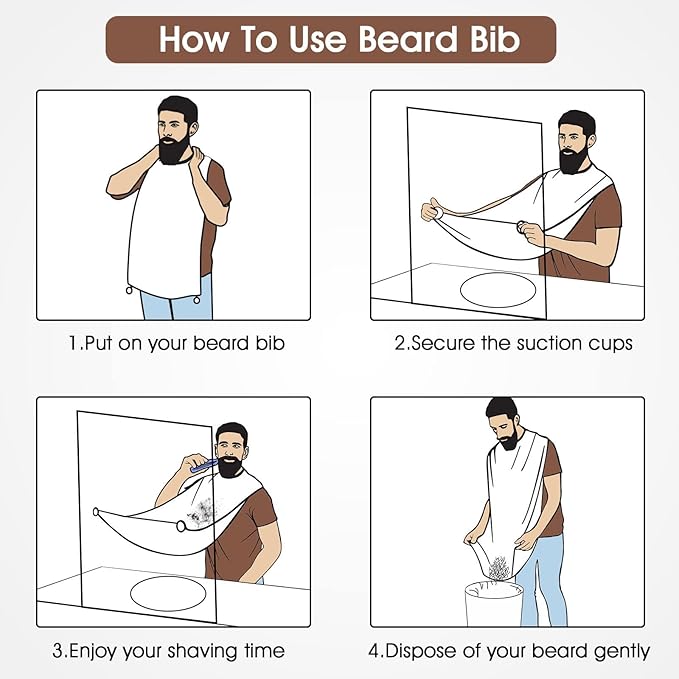 Father's Day Gifts from Daughter Son Wife, Beard Bib Hair Catcher for Sink, Beard Cape Trimming Catcher, Gifts for Men Dad Husband, Waterproof Non-Stick Beard Trimmer with 4 Suction Cups(White)