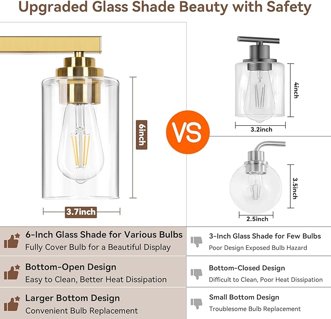 VerRon 5-Light Gold Bathroom Light Fixtures, 31" Modern Vanity Lights Over Mirror with Clear Glass Shades,Brushed Gold Wall Light Fixture for Bathroom Mirror Bedroom Porch, Hardwired Wall Sconces