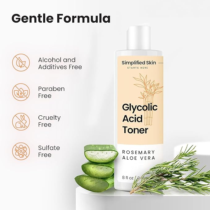 Glycolic Acid Toner for Face - 8% Facial Toning Solution - Hydrating, Anti-Aging, Exfoliates Skin with AHA, Aloe Vera, & Rosemary Extract for Women & Men - 8 Fl Oz (Pack of 2)