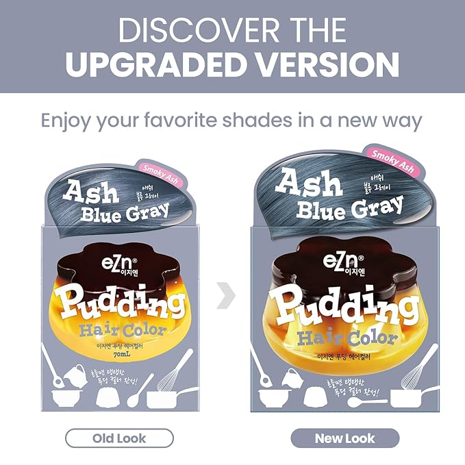 eZn Pudding Hair Dye for Sensitive Scalps – (Ash Blue Gray) | No-Drip, Ammonia-Free, Long-Lasting Semi-Permanent Hair Color with Keratin for Gentle Gray Coverage at Home