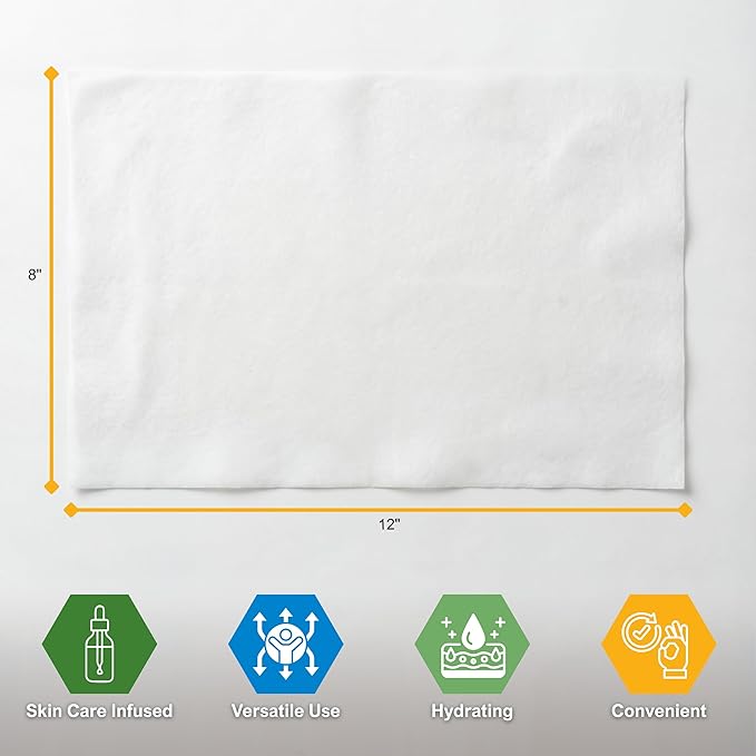 MED PRIDE 600 Count 8 X12 in Premoistened Disposable Wet Washcloths for Adults with Aloe & Lanolin Personal Cleansing Skincare Makeup Removal Travel