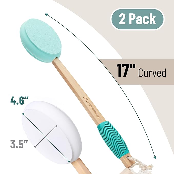 Slick- Lotion Applicator, 17 Inch, 2 Pack, White and Blue, Back Applicator Lotion, Certified Organic, Easy Reach Washable, Self Tanner for All Skin Tone