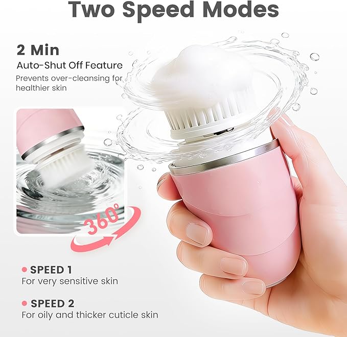 Facial Cleansing Brush, Mini Electric Face Scrubber, Waterproof Face Exfoliator Brush for Deep Cleansing, Portable Face Wash Brush for Travel, Easy to Carry, with 3 Brushheads for Women Mom Men