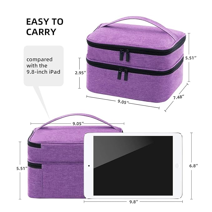 Travel Nail Polish Organizer Double Layer Carrying Case for Fingernail Polish, Holds 30 Bottles (15ml) with Dividers Portable Large Storage Case for Gel Nail Polish, purple (BAG ONLY)