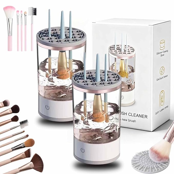 Cosmetic Brush Cleaner, 2026 New Electric Makeup Brush Cleaner Machine, Makeup Sponge Cleaner Machine with Dual Power Options for Deep Cleaning All Types of Makeup Brushes (White*2, Charging)