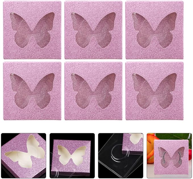 10 Sets Colored Square False Eyelash Organizer Boxes with Butterfly Cutout, Lash Packaging Cases for Makeup Storage, Pink Lash Holders for Cosmetic Use