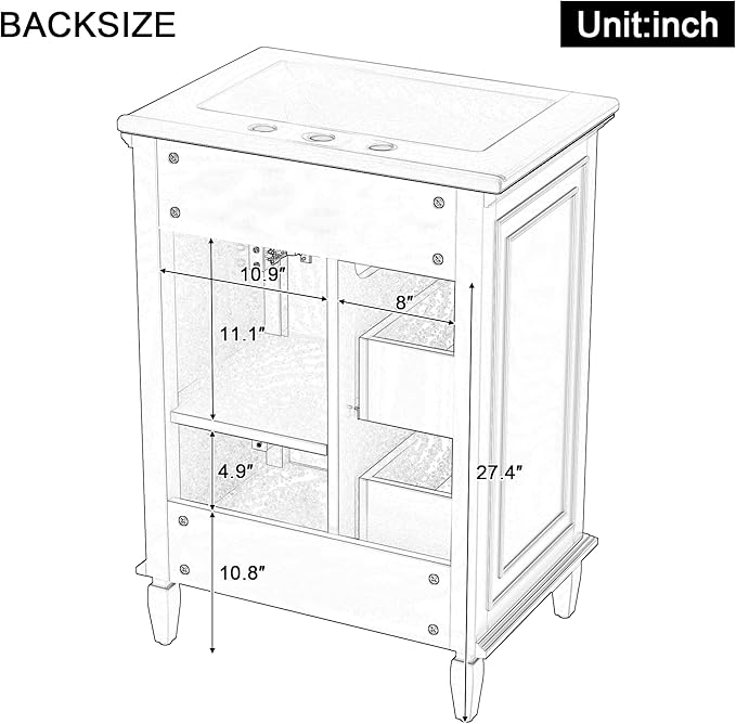Harper & Bright Designs 24" Bathroom Vanity with Sink, Free Standing Single Basin Vanity Set with Tip-Out Drawer, 2 Drawers, and One Door, Wood Bathroom Cabinet with Ceramic Basin for Bathroom, White