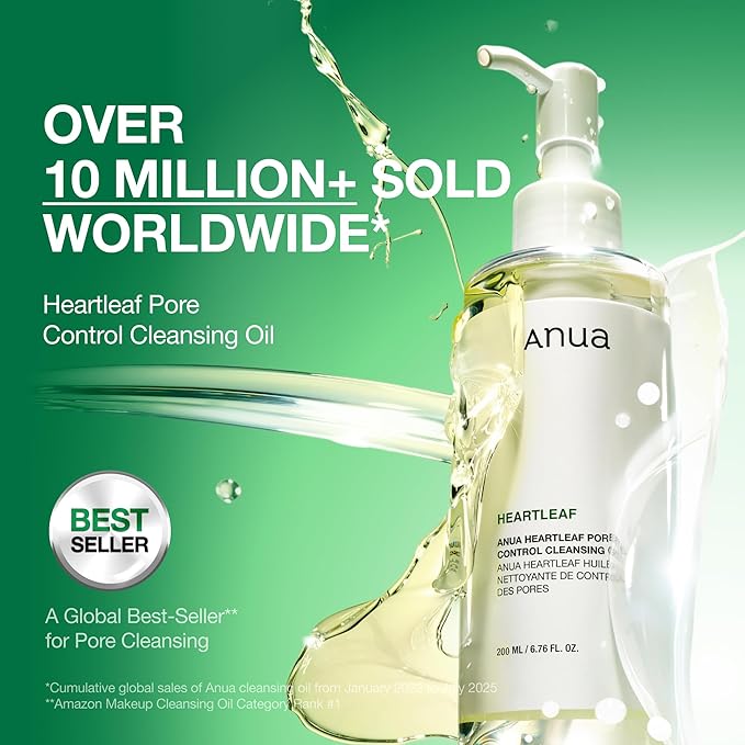 Anua Heartleaf Pore Control Cleansing Oil, Pore Cleanser, Sebum Care, Gentle Melting Oil Cleanser for Face, Safe For All Skin Type, Daily Hydrating Makeup Remover, Korean Skin Care (6.76fl.oz)