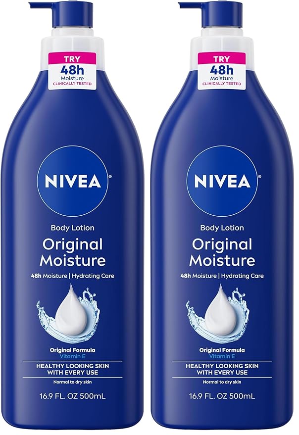 NIVEA Original Moisture Body Lotion with Vitamin E,48-Hour Body Moisturizer for Normal to Dry Skin,16.9 Fl Oz Pump Bottle,(Pack of 2)