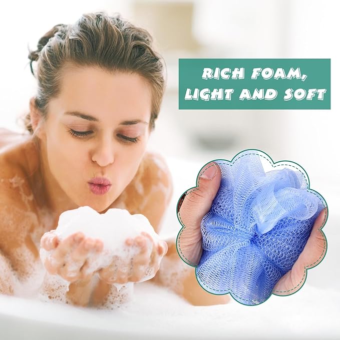 Sunnyray 100 Pcs Bath Sponge Shower Loofahs Bulk Bath Luffas Exfoliating Body Scrubber Packs Assorted Color Mesh Balls Travel Cleaning Wash Puff Bathing Accessories for Women Men Body Wash, 6 Colors