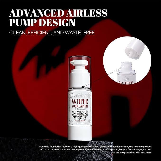 White Liquid Foundation, Waterproof Full Coverage Foundation Mixer, White Base with Makeup Mixing Palette for Goths SFX & Daily Makeup.