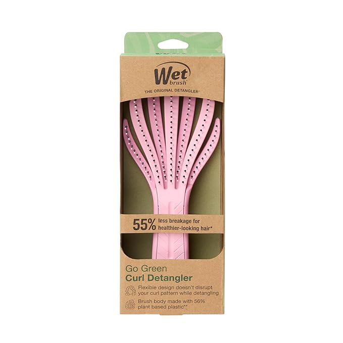 Wet Brush Go Green Curl Detangler Hair Brush, Pale Pink, Ultra-Soft IntelliFlex Detangling Bristles Glide Through Tangles with Ease, Great For Curls, No Split Ends & Pain-Free for Wet or Dry Hair