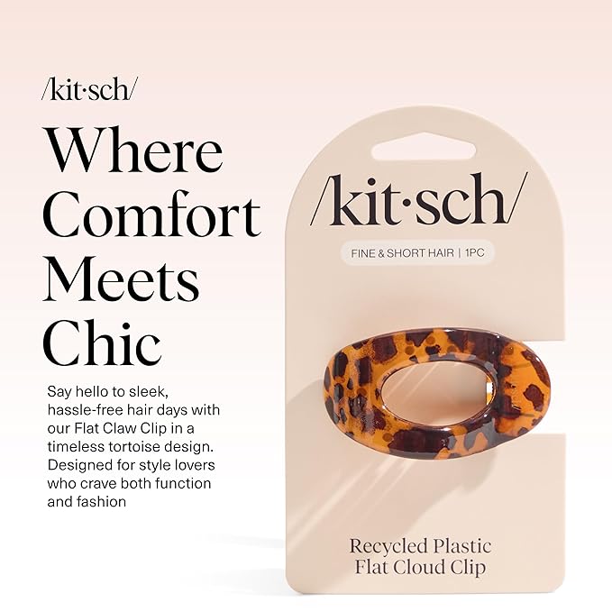 Kitsch Small Flat Claw Clips for Women - Stylish Flat Hair Clips, Strong Hold for Thick & Fine Hair | Non-Slip for Secure, Comfortable All-Day Wear | Ideal Gifts for Women -Tortoise Design