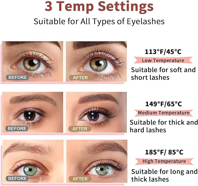 Heated Eyelash Curlers, Heated Lash Curler Rechargeable Eyelash Curler Natural 24 Hours Long-Lasting, Electric Eye Lash Curler Heating with 3 Temp Settings Makeup for Girls Women, Pink