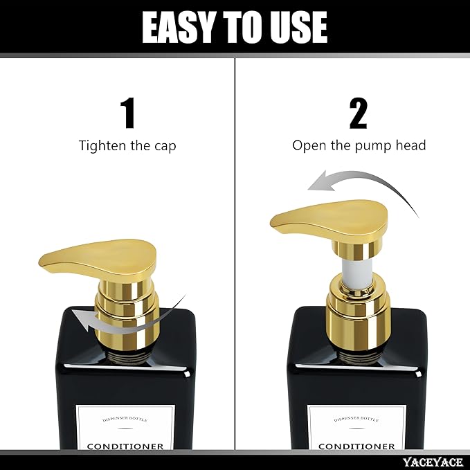 Black Shampoo Bottles with Gold Pump YACEYACE 16.9oz Set of 3 Shampoo and Conditioner Dispenser Empty Black Shower Bottles, Elegant Boutique Shampoo Dispenser for Bathroom, Lotion, Salon