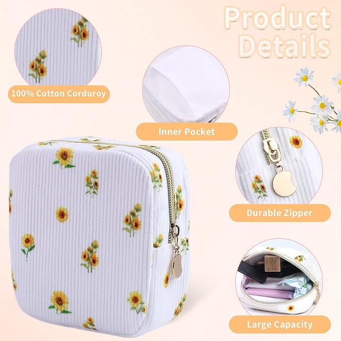 2-Pack Period Bag for Women Girls, Portable Corduroy Sanitary Napkin Storage Bag Period Pouch Small Discreet Menstrual Pouch, Sanitary Pads Bag Period Kits Tampons Holder for First Period