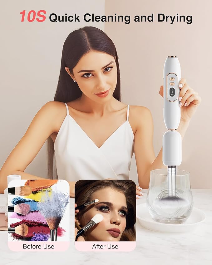 2-in-1 Nail Drill Electric Nail File with Makeup Brush Cleaner Machine (No Bowl), 1500 mAh Battery, Ultra Low Noise, Portable and Rechargeable for Travel & Home