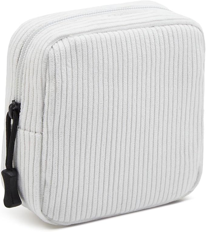 Small Makeup Bag for Purse,Mini Cosmetics Bag cute Zipper corduroy Cosmetic Pouch Storage Pouch Travel Toiletry Organizer for Women Girls(White)