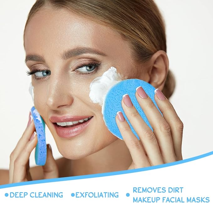 Foaincore 600 Pieces Compressed Facial Sponge Round Facial Sponge for Estheticians Face Sponges for Cleansing Makeup Removal Wash Pads Disposable Sponges for Women Spa Exfoliating Cleansing(Blue)