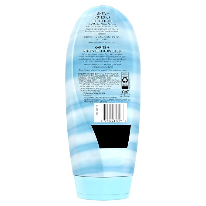Olay Body Wash for Women, Moisture Ribbons Plus, Deep Conditioning & Moisturizing Formula, Long Lasting Smooth Soft Skin, For All Skin Types, Shea Butter & Blue Lotus Scent, 18 fl oz (Pack of 4)