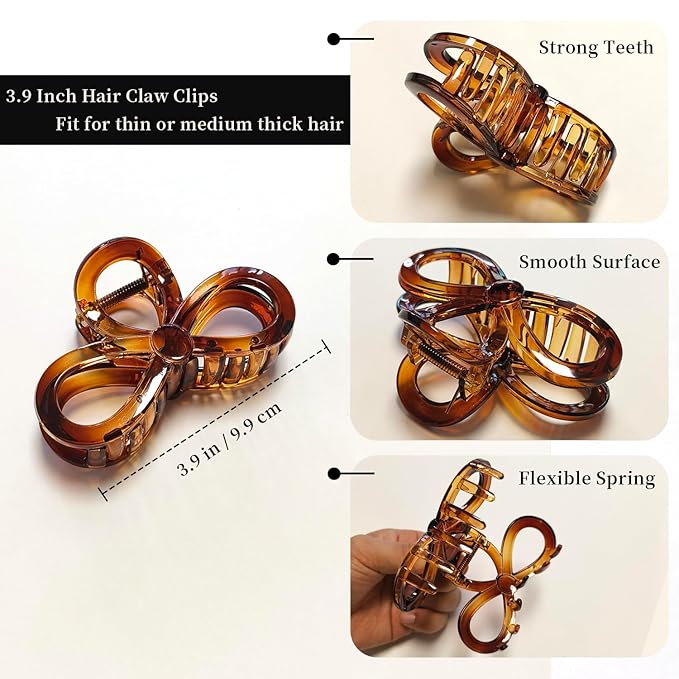 3.9 Inch Hair Claw Clips Large Glossy No Slip Hair Clips for Women Long and Medium to Thick Hair, 4 Pack