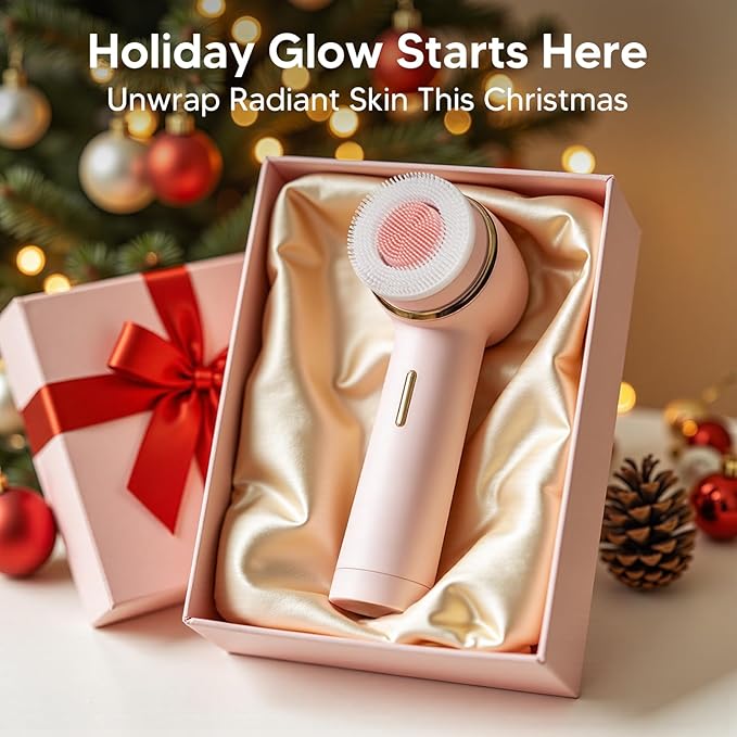 Teen Girls Electric Facial Cleansing Brush – Rechargeable Waterproof Dual Rotating Face Scrubber with 3 Interchangeable Heads, Soft Silicone Exfoliator, Perfect Skincare Gifts