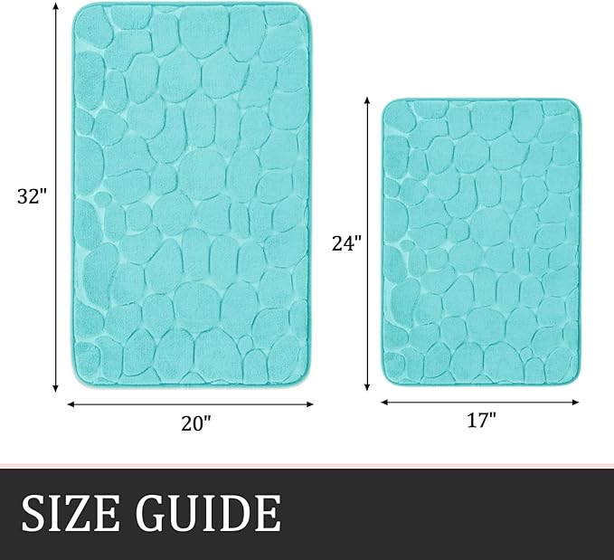 YIHOUSE Bathroom Rugs Mat Set 2 Piece Teal, Memory Foam Bath Mats Sets, Non Slip Water Absorbent Washable Bath Rugs for Sink, Toilet and Floor