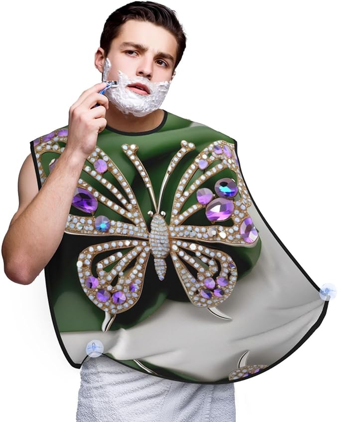 Purple And Teal Flowers Print Beard Bib Shaving Apron, Beard Hair Trimming Cape Gift For Dad