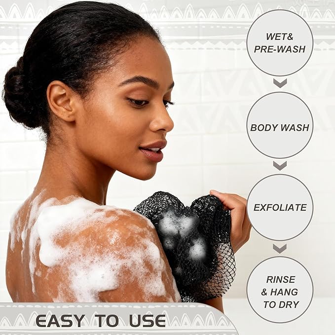 African Net Sponge Authentic, Loofah Exfoliating Body Scrubber Bath Sponge, African Exfoliating Net Sponge Back Scrubber Washcloth for Shower, Body Care Bathing Accessories (Olive Green)