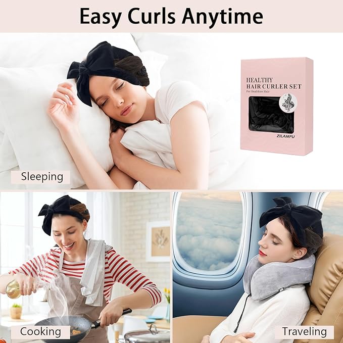 ZILAMPU Heatless Curls Overnight for Long Hair, Heatless Hair Curlers to Sleep In Overnight Curls, 70" Soft Velvet No Heat Hair Curlers Set for Women