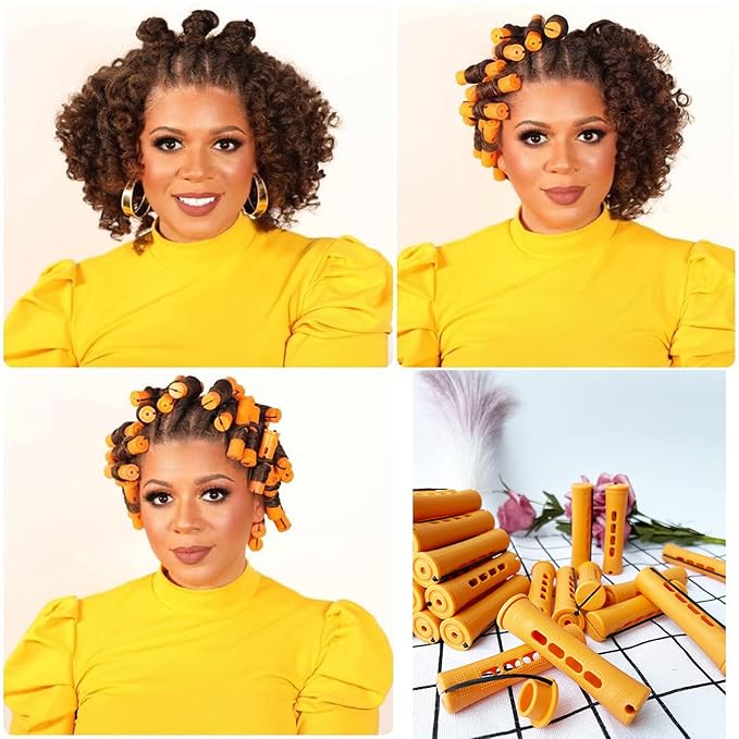 Perm Rods Large Hair Rollers for Natural Long Short Hair Styling Tool Hair Curlers Dark Orange Color