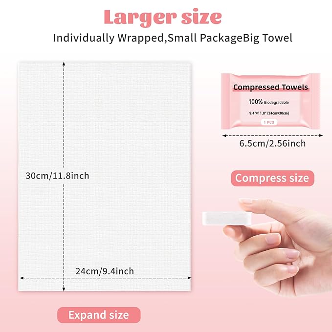 Compressed Disposable Face Towel, Thicker Individually Packaged Compressed Towels Dry Wipes, 30 PCS Large Size Coin Tissue Portable Washcloth for Travel Camping Hiking Outdoor Sports Beauty Salon