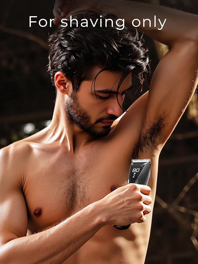 Body Hair Trimmer for Men: Pubic Hair Trimmer with Wireless Charging & 4000K LED Display, Waterproof Wet Dry Body Groomer for Face Legs, 90Min, Ceramic Blade