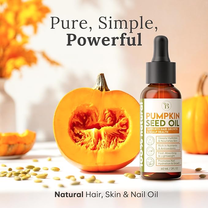 Cold Pressed Pumpkin Seed Oil for Hair Care, Dry Scalp Oil, Skin & Nail Hydration (2Fl Oz), Pumpkin Seed Extract Drops for Scalp Care, Smooth Split Ends, Natural Hair Serum Alternative