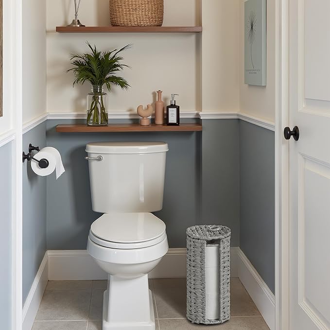 GRANNY SAYS Toilet Paper Storage with Lid, Toilet Paper Holder Stand with Storage, Woven Basket for 3 Mega Rolls, Decorative Tissue Holder for Bathroom, Gray