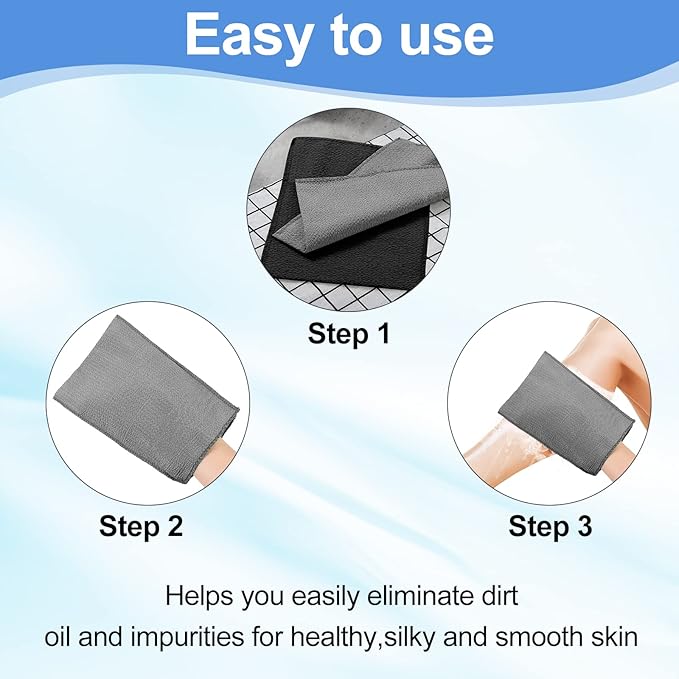 Tatuo 12 Pieces Korean Exfoliating Mitt Glove Italy Towel Body Skin Scrubber Exfoliating Scrubber for Remove Dead Skin Washcloth Korean(Small,White, Black, Gray)