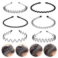 fenshine 6PCS Metal Hair Bands, Spring Wavy Hoop Unisex Black Headband Slicked Back Non Slip Sports Hairband for Women Men…