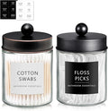 SheeChung 2-Pack Qtip Holder Dispenser-Glass Apothecary Jars with Rust-Proof Stainless Steel Lids-Modern Rustic Bathroom Vanity Organizer for Cotton Swabs, Balls, Pads(Black&Oil Rubbed Bronze)