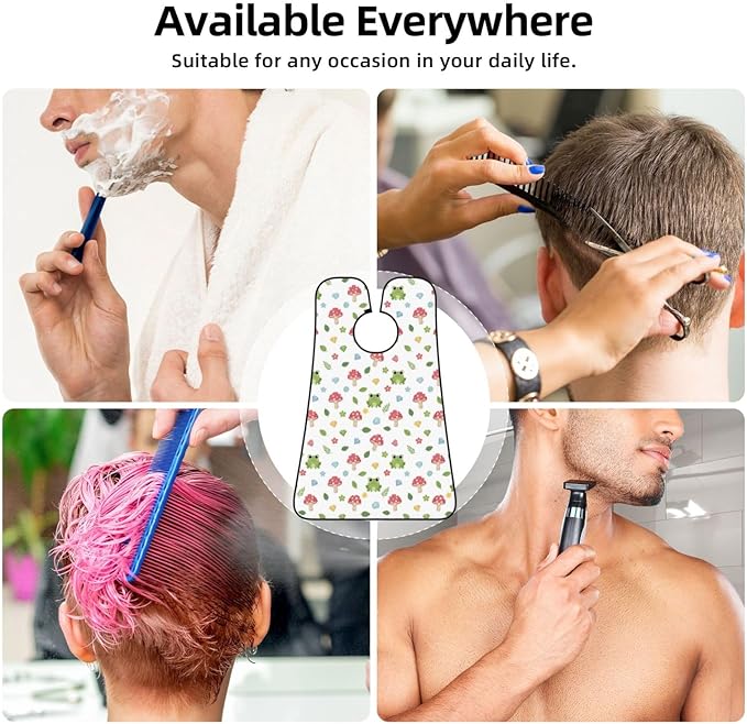 Beard Shaving Cape with Suction Cups, Floral Mushroom Cute Cartoon Green Frog Shave Bib, Non-Stick Waterproof Hair Catcher, Grooming Bib for Men Husband
