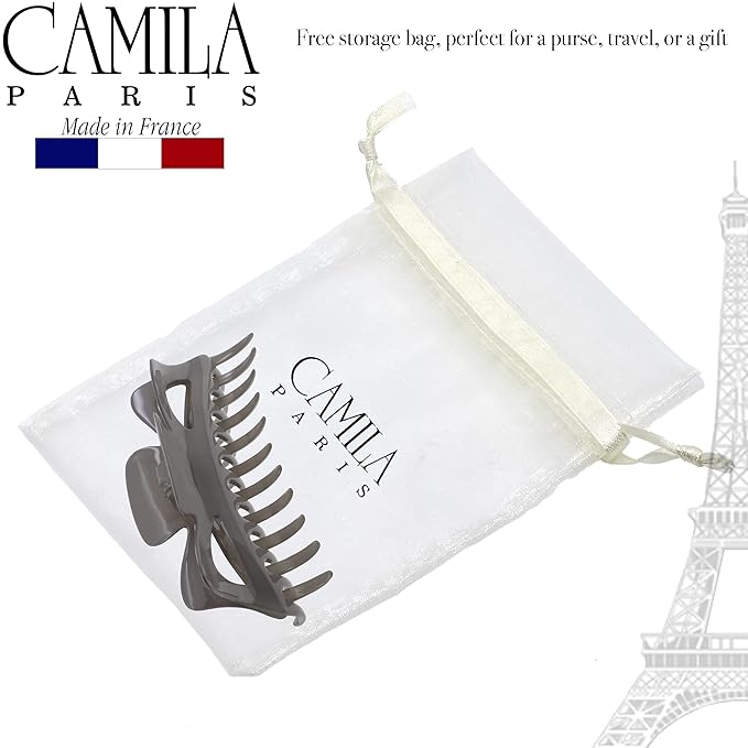 Camila Paris CP3502 French Large Hair Clips for Women Thick Long Curly Wavy Hair, Girls Claw Clip, Durable Styling Big Clip Strong Hold No Slip Grip, Made in France, Gray 6/''