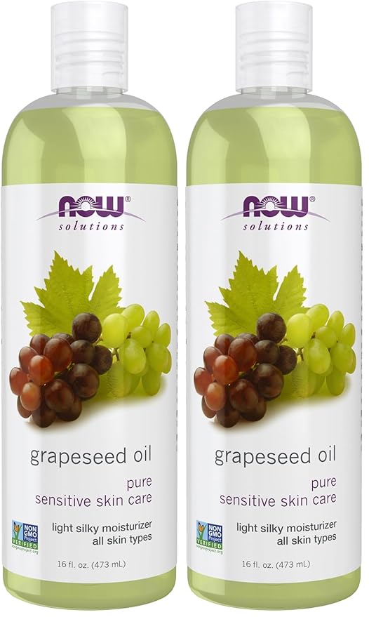 NOW Foods Solutions,Grapeseed Oil,Skin Care for Sensitive Skin,Light Silky Moisturizer for All-Skin Types,16-Ounce,(Pack of 2)