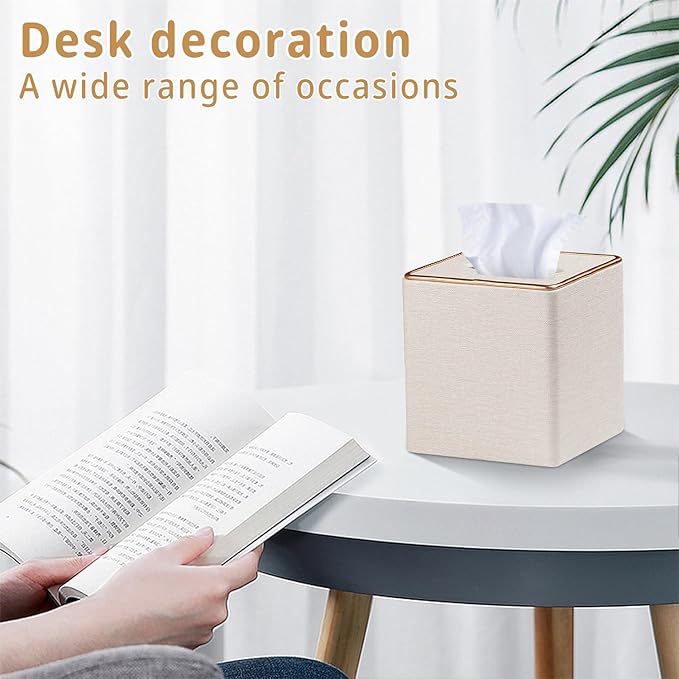 Leather Tissue Box Cover Square,Decorative Cube Tissue Box Holder with Magnetic Bottom,Facial Paper Organizer Table Napkin Case Dispenser for Bathroom NightStand Coffee Car Home Office,Beige