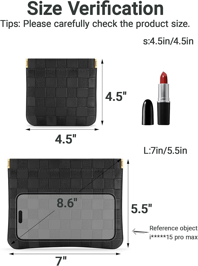 2 PC Small Makeup Bag for Purse, Lipstick Holder & Purse Organizer Pouches, Waterproof Faux Leather Cosmetic Bag, Slim Travel Makeup Pouch for Women Daily & Travel Essentials