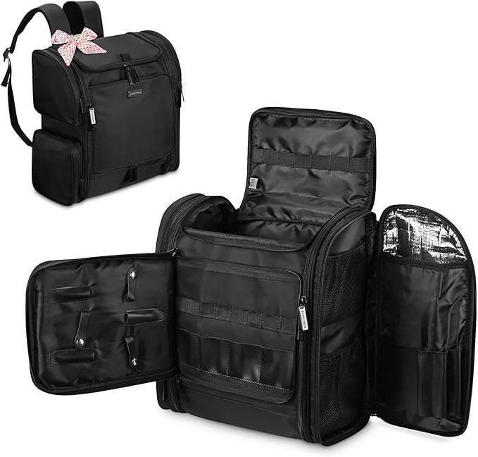 BYOOTIQUE Hairdresser Makeup Artist Travel Bag, Suitable for Barber Styling Tools Curling Iron Straightener Salon Shop, Black